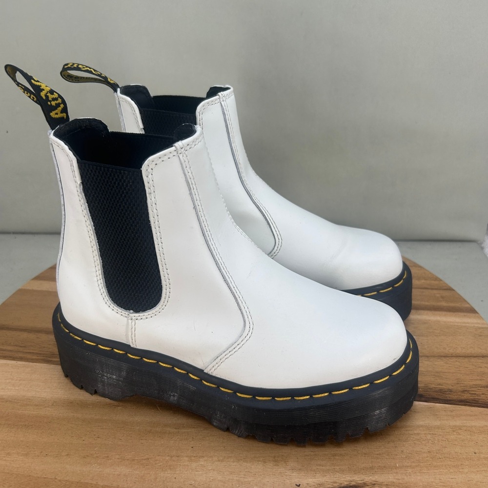 Dr Martens 2976 Quad White Leather Platform Chelsea Boots Womens 7 Mens 6 38 EU